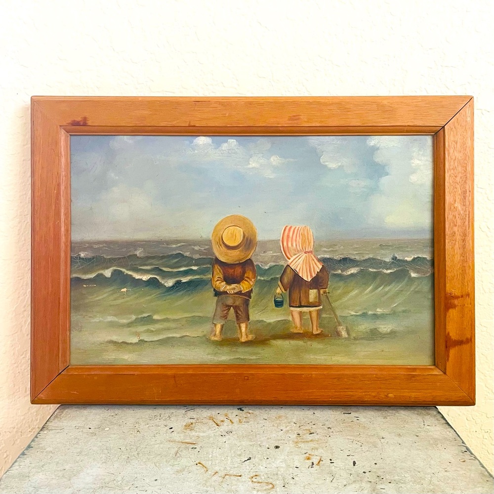 Vintage Original Dutch Oil on Board Painting Wood Frame~ 19”x 14”